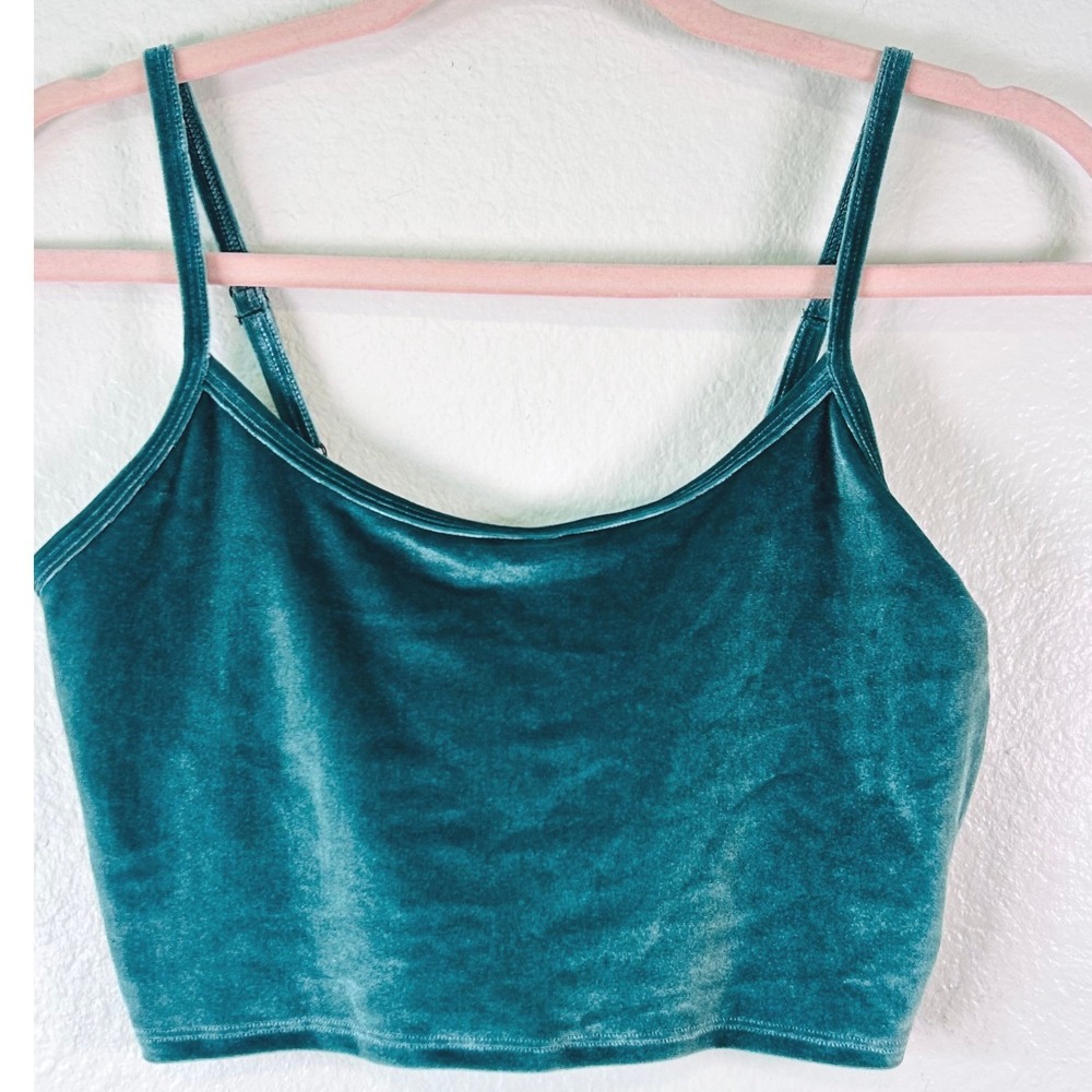 VS PINK Active Festival Boho Teal Velvet Crop Top Adjustable Straps Camisole S